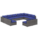 11 Piece Garden Lounge Set with Cushions Grey Poly Rattan