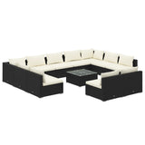 12 Piece Garden Lounge Set with Cushions Black Poly Rattan - Front View