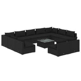 12 Piece Garden Lounge Set with Cushions Black Poly Rattan - Front View