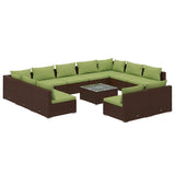 12 Piece Garden Lounge Set with Cushions Brown Poly Rattan
