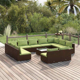 12 Piece Garden Lounge Set with Cushions Brown Poly Rattan