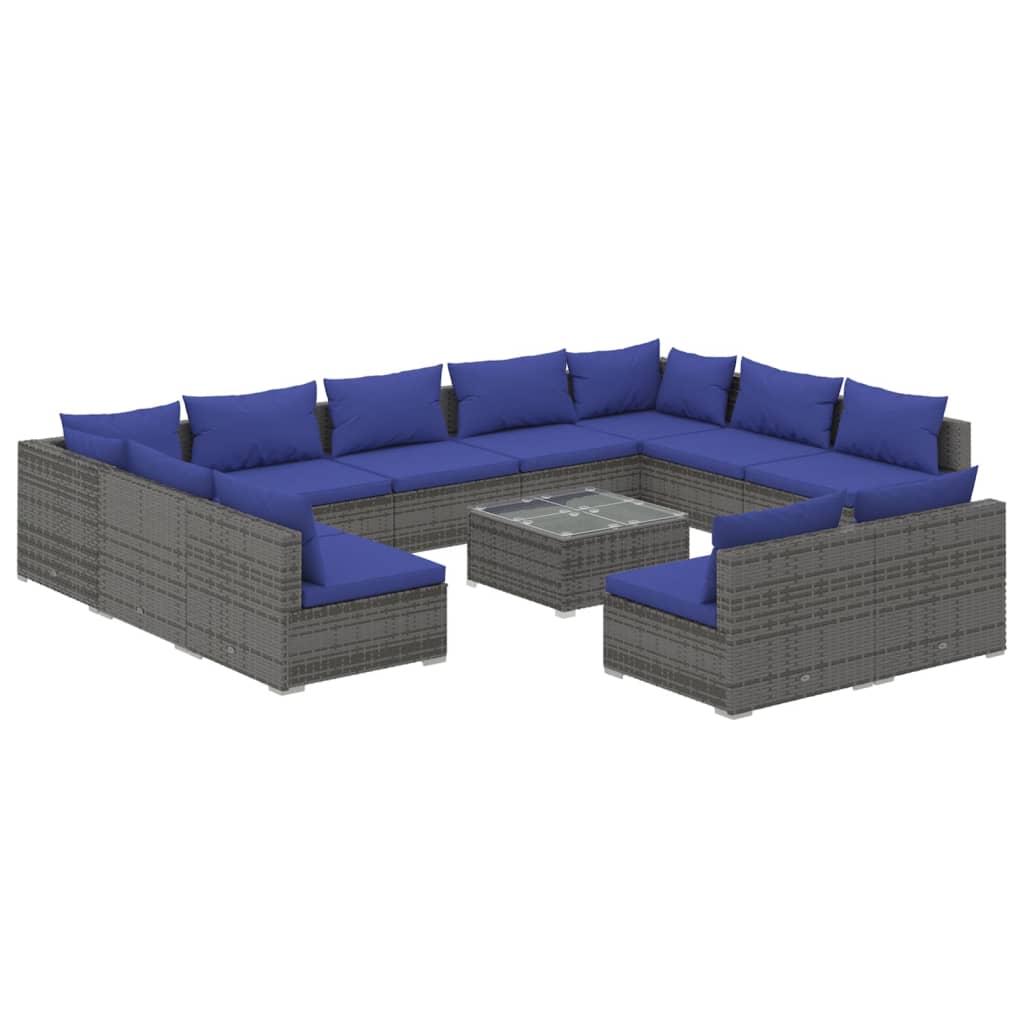 12 Piece Garden Lounge Set with Cushions Grey Poly Rattan