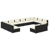 12 Piece Garden Lounge Set with Cushions Black Poly Rattan - Front View