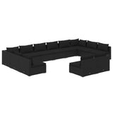 12 Piece Garden Lounge Set with Cushions Black Poly Rattan - Front View
