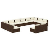 12 Piece Garden Lounge Set with Cushions Brown Poly Rattan - Front View