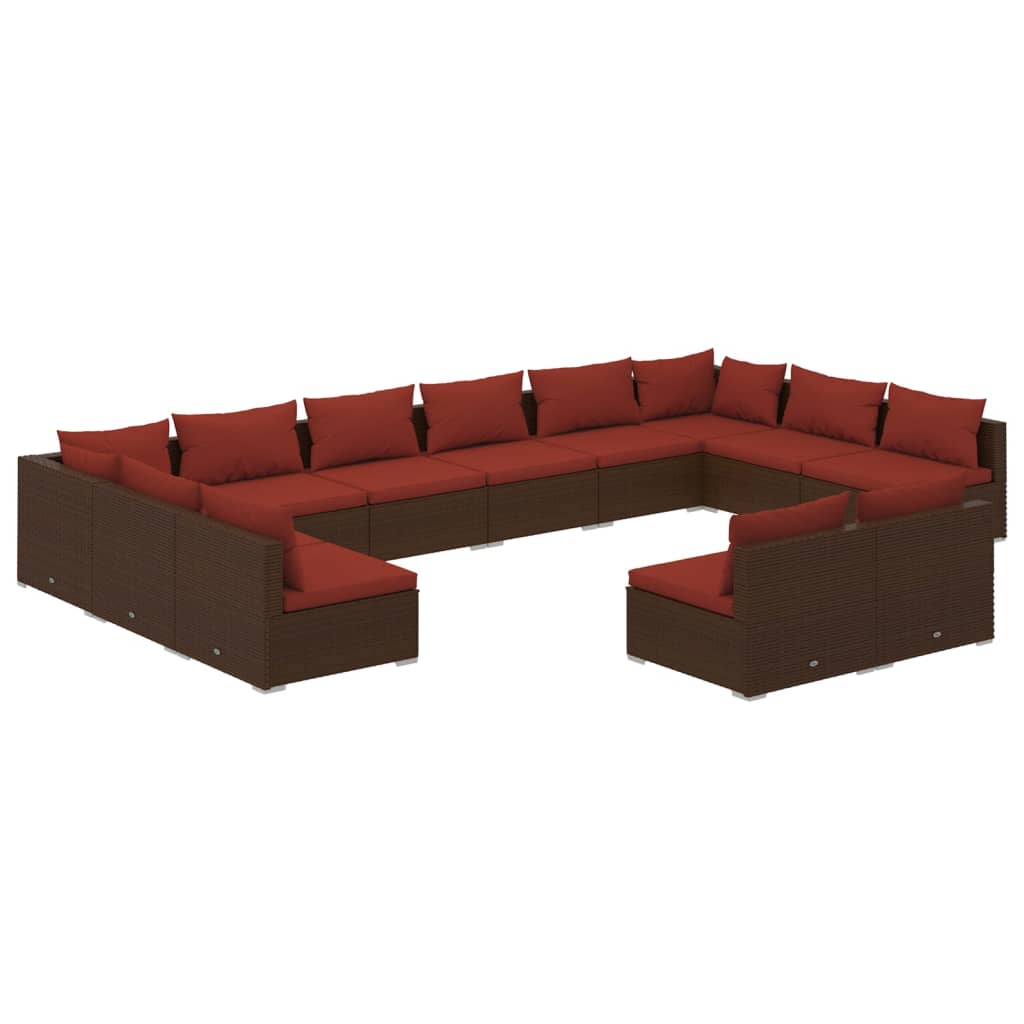 12 Piece Garden Lounge Set with Cushions Brown Poly Rattan