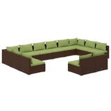 12 Piece Garden Lounge Set with Cushions Brown Poly Rattan - Front View