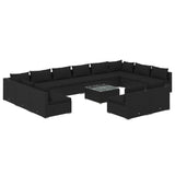 13 Piece Garden Lounge Set with Cushions Black Poly Rattan - Front View