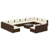 13 Piece Garden Lounge Set with Cushions Brown Poly Rattan - Front View