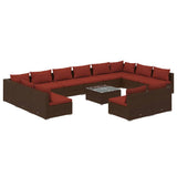 13 Piece Garden Lounge Set with Cushions Brown Poly Rattan