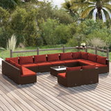 13 Piece Garden Lounge Set with Cushions Brown Poly Rattan