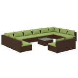 13 Piece Garden Lounge Set with Cushions Brown Poly Rattan