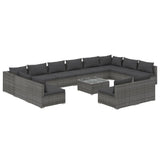 13 Piece Garden Lounge Set with Cushions Grey Poly Rattan - Front View