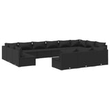 13 Piece Garden Lounge Set with Cushions Black Poly Rattan - Front View