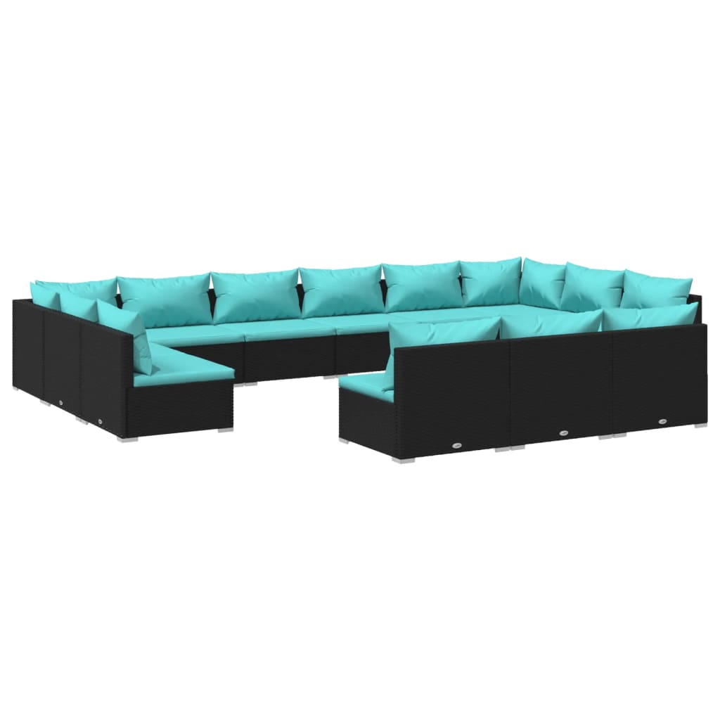 13 Piece Garden Lounge Set with Cushions Black Poly Rattan