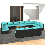 13 Piece Garden Lounge Set with Cushions Black Poly Rattan