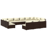 13 Piece Garden Lounge Set with Cushions Brown Poly Rattan - Front View