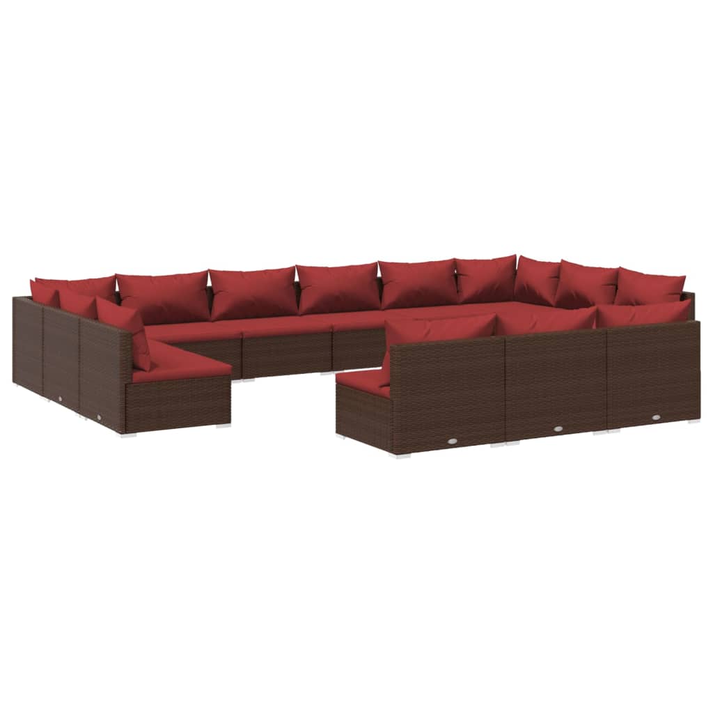 13 Piece Garden Lounge Set with Cushions Brown Poly Rattan