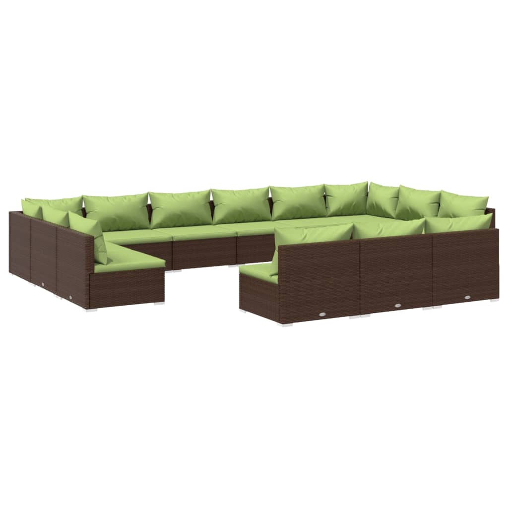 13 Piece Garden Lounge Set with Cushions Brown Poly Rattan