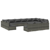 13 Piece Garden Lounge Set with Cushions Grey Poly Rattan - Front View