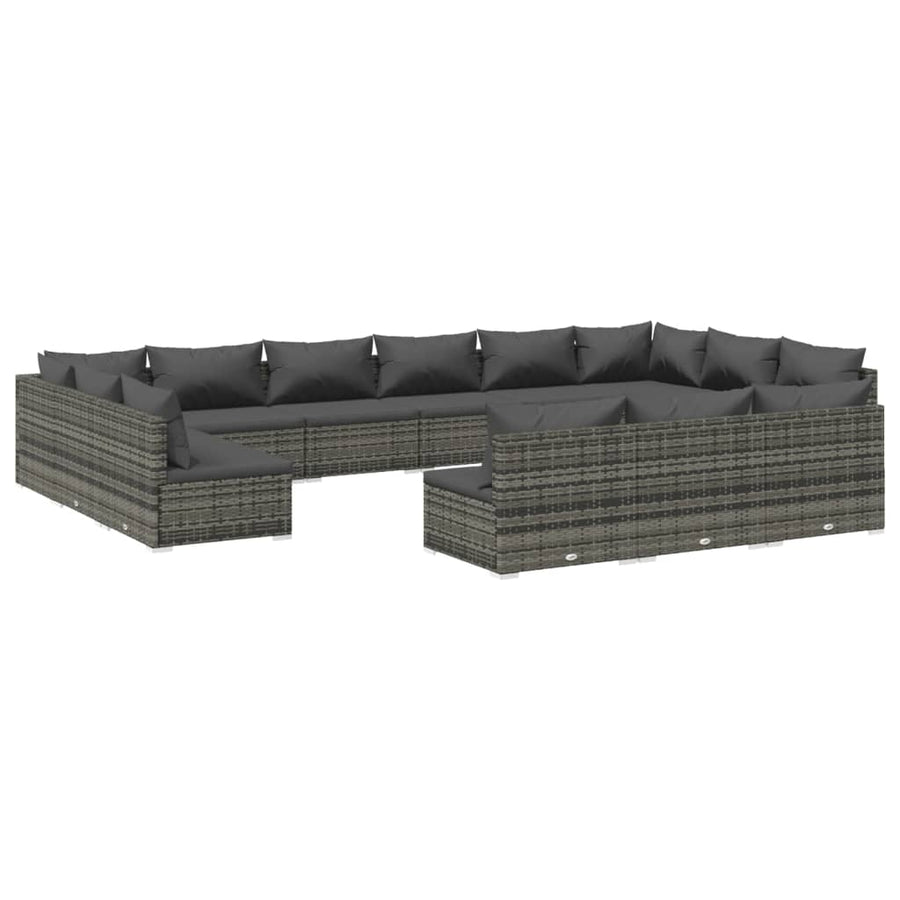 13 Piece Garden Lounge Set with Cushions Grey Poly Rattan