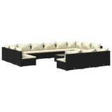 14 Piece Garden Lounge Set with Cushions Black Poly Rattan - Front View