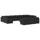 14 Piece Garden Lounge Set with Cushions Black Poly Rattan - Front View
