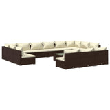 14 Piece Garden Lounge Set with Cushions Brown Poly Rattan - Front View
