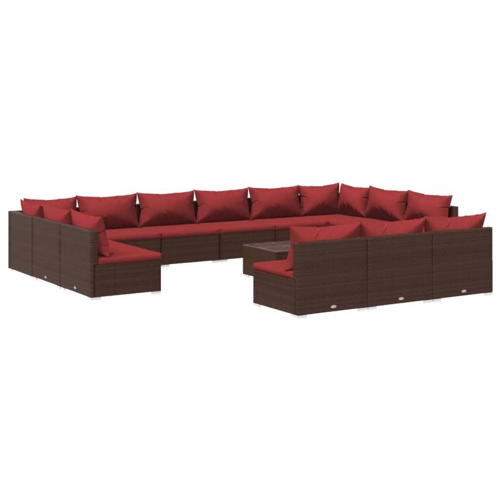 14 Piece Garden Lounge Set with Cushions Brown Poly Rattan