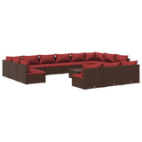 14 Piece Garden Lounge Set with Cushions Brown Poly Rattan - Front View