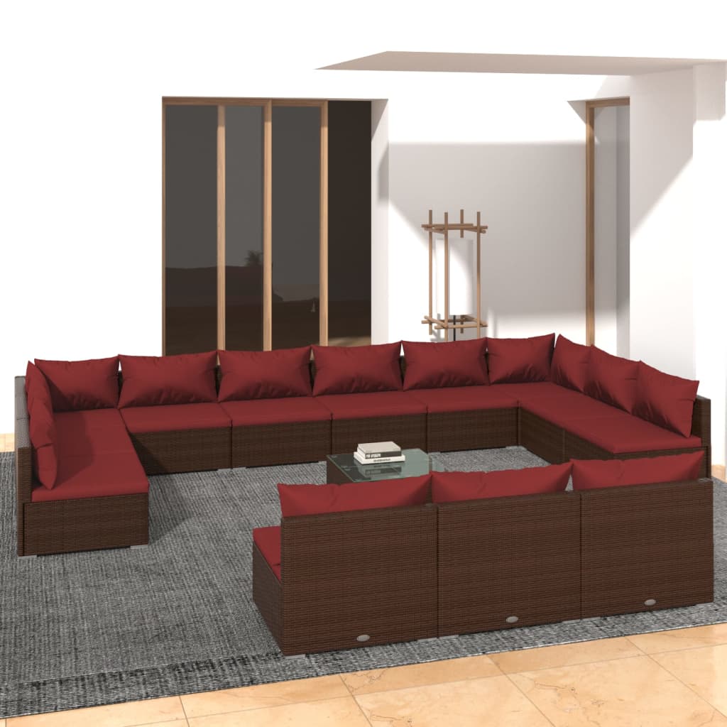 14 Piece Garden Lounge Set with Cushions Brown Poly Rattan