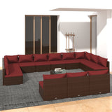 14 Piece Garden Lounge Set with Cushions Brown Poly Rattan