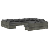14 Piece Garden Lounge Set with Cushions Grey Poly Rattan - Front View