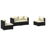 4 Piece Garden Lounge Set with Cushions Poly Rattan Black - Front View