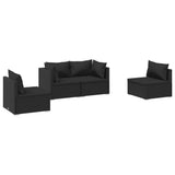 4 Piece Garden Lounge Set with Cushions Poly Rattan Black - Front View