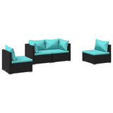 4 Piece Garden Lounge Set with Cushions Poly Rattan Black - Front View