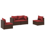 4 Piece Garden Lounge Set with Cushions Poly Rattan Brown - Front View
