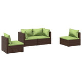 4 Piece Garden Lounge Set with Cushions Poly Rattan Brown - Front View