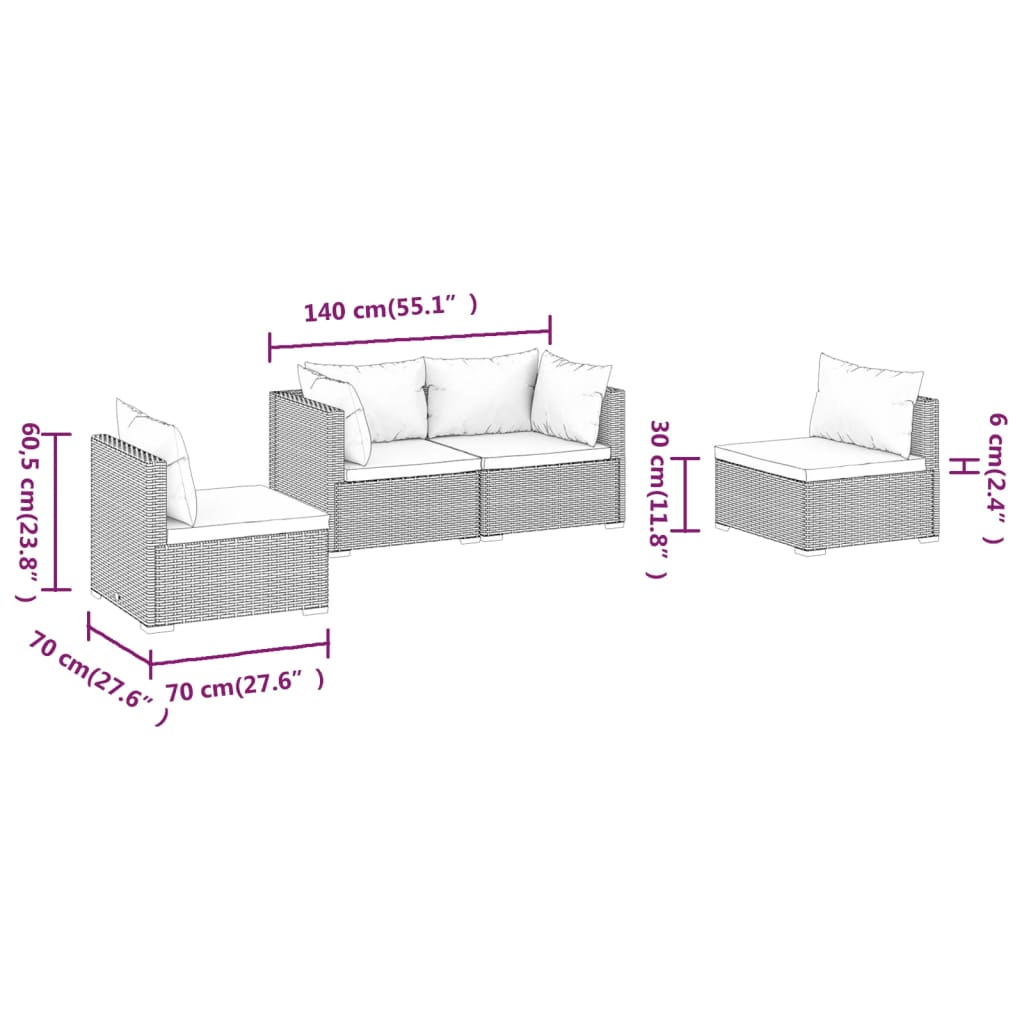 4 Piece Garden Lounge Set with Cushions Poly Rattan Grey