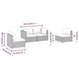 4 Piece Garden Lounge Set with Cushions Poly Rattan Grey - Close-Up Angle