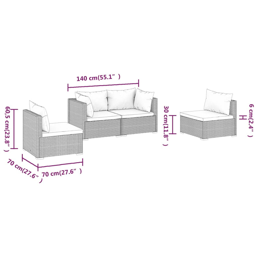 4 Piece Garden Lounge Set with Cushions Poly Rattan Grey