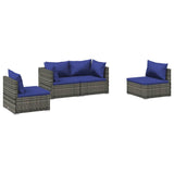 4 Piece Garden Lounge Set with Cushions Poly Rattan Grey - Front View