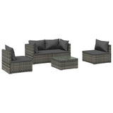 5 Piece Garden Lounge Set with Cushions Poly Rattan Grey - Front View