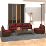 5 Piece Garden Lounge Set with Cushions Poly Rattan Brown