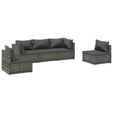 5 Piece Garden Lounge Set with Cushions Poly Rattan Grey - Front View