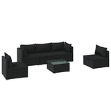 6 Piece Garden Lounge Set with Cushions Poly Rattan Black - Front View