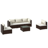 6 Piece Garden Lounge Set with Cushions Poly Rattan Brown - Front View