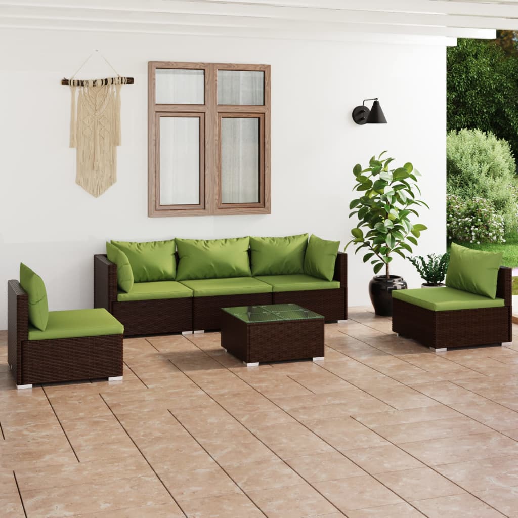 6 Piece Garden Lounge Set with Cushions Poly Rattan Brown