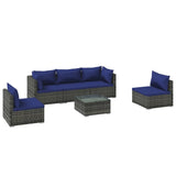 6 Piece Garden Lounge Set with Cushions Poly Rattan Grey - Front View