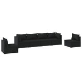 6 Piece Garden Lounge Set with Cushions Poly Rattan Black - Front View
